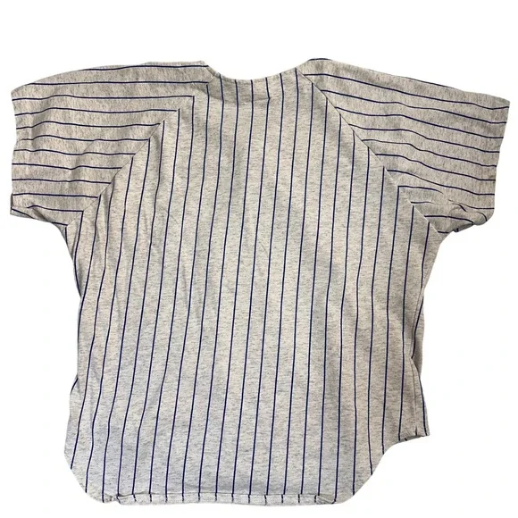 Vintage Bike Doyle Baseball Jersey Gray Blue Striped Mens Sz Large *SLEEVE STAIN - Picture 9 of 9